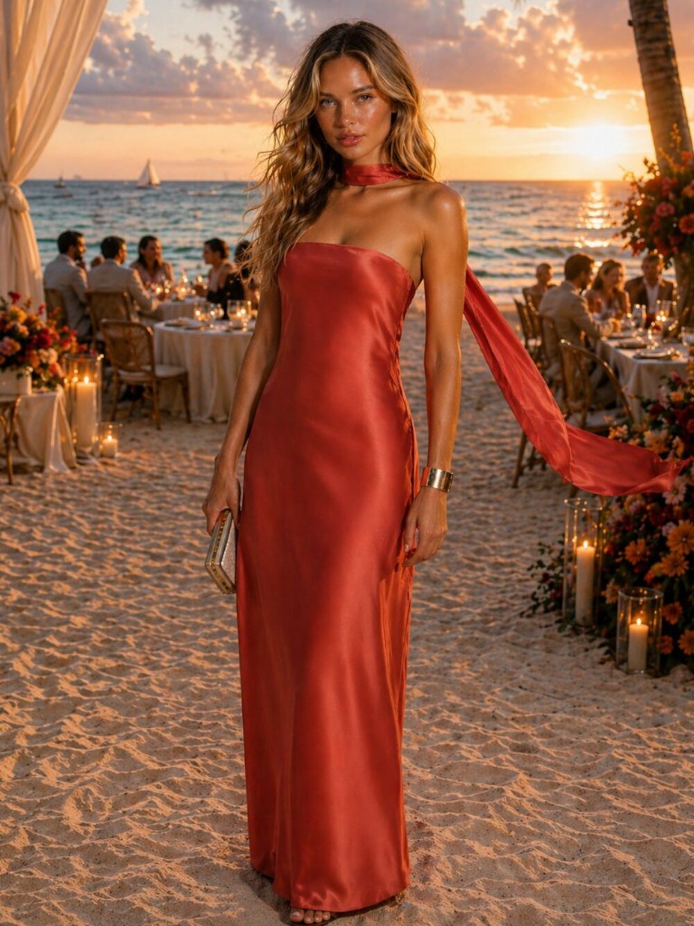 Reformation Oren Silk Dress Red Coral